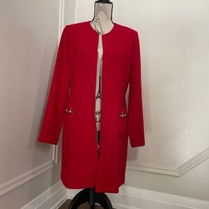 Melanie Lyne Red Longline Zip Coat | Size 8 | Gold Hardware | Chic Minimalist St